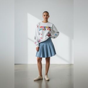 White Graphic Crew Neck Sweater